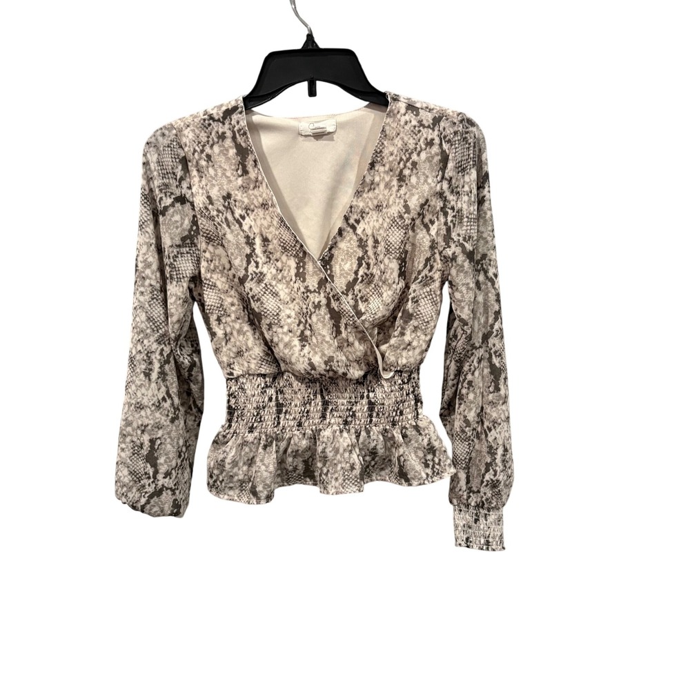 Japna Whimsigoth Python Print Smocked Wrap Peplum Top XS Indie Sleaze Snakeskin
